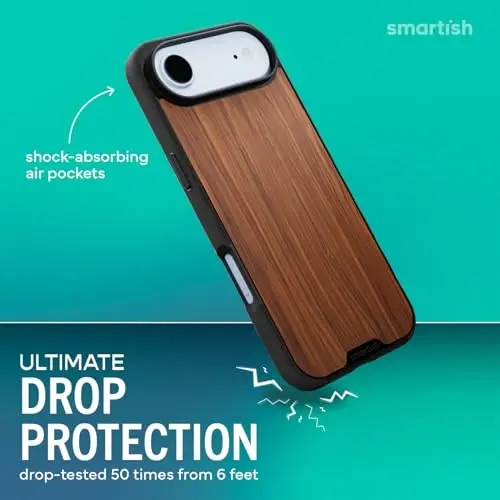 Smartish® iPhone Air MagSafe Case - Gripmunk Magnetic Slim Case [Lightweight + Protective] Thin Grip Cover with Microfiber Lining for Apple iPhone Air - Walnut Woods - 2