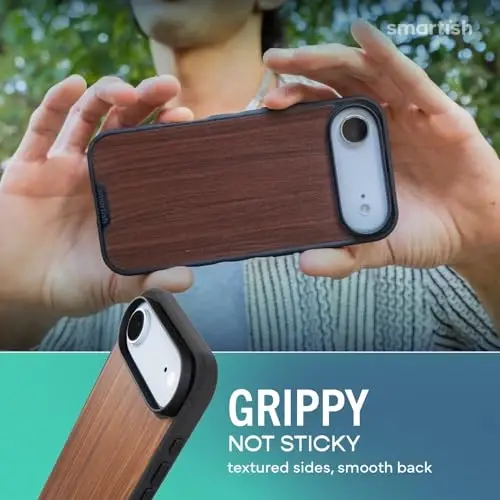 Smartish® iPhone Air MagSafe Case - Gripmunk Magnetic Slim Case [Lightweight + Protective] Thin Grip Cover with Microfiber Lining for Apple iPhone Air - Walnut Woods - 4