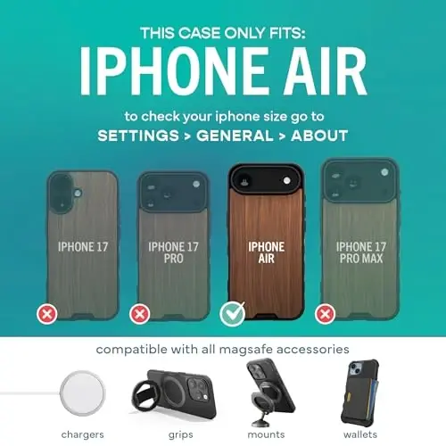 Smartish® iPhone Air MagSafe Case - Gripmunk Magnetic Slim Case [Lightweight + Protective] Thin Grip Cover with Microfiber Lining for Apple iPhone Air - Walnut Woods - 5