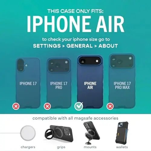 Smartish® iPhone Air MagSafe Case - Gripmunk Magnetic Slim Case [Yengil + Himoya qiluvchi] Apple iPhone Air uchun mikrofaser qoplamali yupqa tutqichli g‘ilof - Blues on The Green - 6