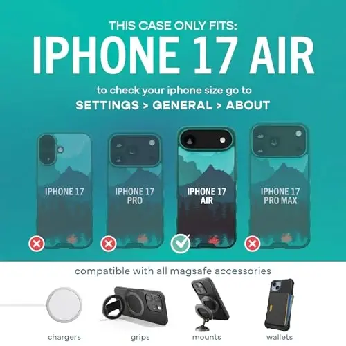 Smartish® iPhone Air MagSafe Case - Gripmunk Magnitli Yupqa G‘ilof [Yengil + Himoyalovchi] Apple iPhone Air uchun mikrofiber astarli nozik tutqichli g‘ilof - Moving Mountains - 4