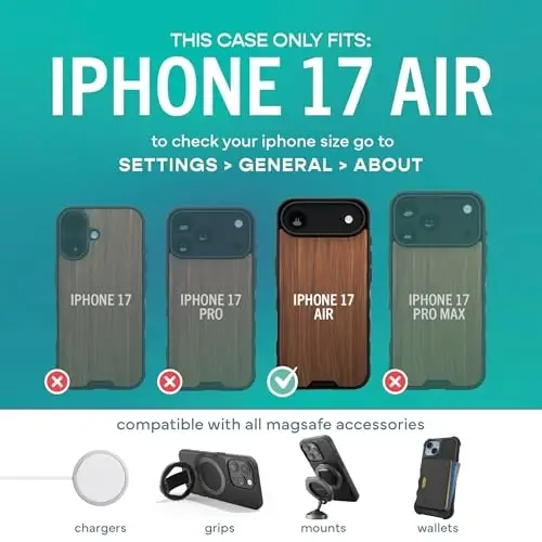 Smartish® iPhone Air MagSafe Case - Gripmunk Magnitli Yupqa G‘ilof [Yengil + Himoyalovchi] Apple iPhone Air uchun mikrofiber qoplamali yupqa tutqichli g‘ilof - Yong‘oq yog‘ochi - 4