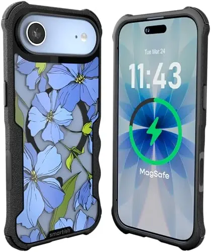 Smartish® iPhone Air MagSafe Case - Gripzilla Protective Magnetic Case for Men [Rugged + Tough] Military Grade Heavy Duty Grip Armor - Drop Tested for Apple iPhone Air - Blue Blossoms 