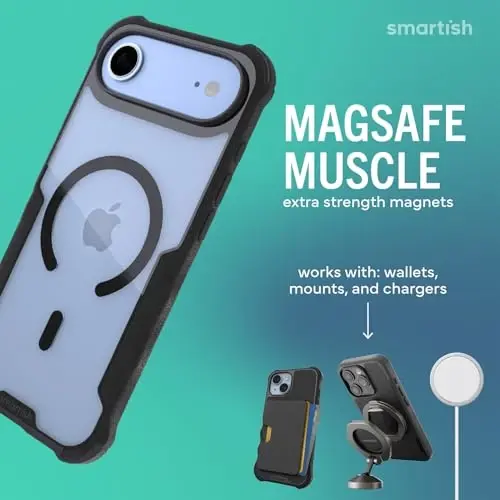 Smartish® iPhone Air MagSafe Case - Gripzilla Protective Magnetic Case for Men [Rugged + Tough] Military Grade Heavy Duty Grip Armor - Drop Tested for Apple iPhone Air - Clearly Black - 3