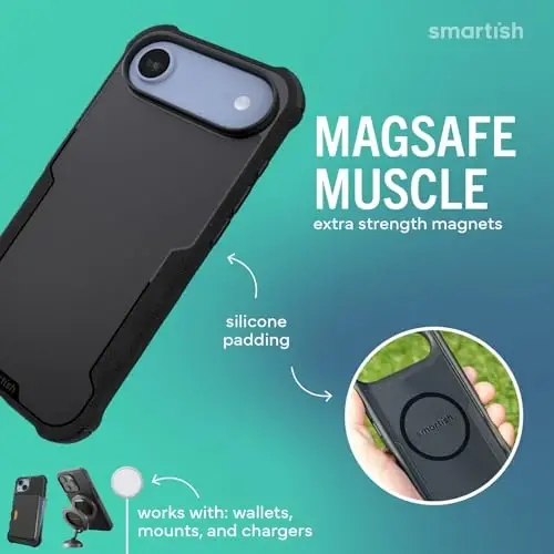 Smartish® iPhone Air MagSafe Case - Защитный магнитный чехол Gripzilla для мужчин [Прочный + Жесткий] Военный класс, усиленная защита от падений, проверено на прочность для iPhone Air - Black Tie Affair - 3
