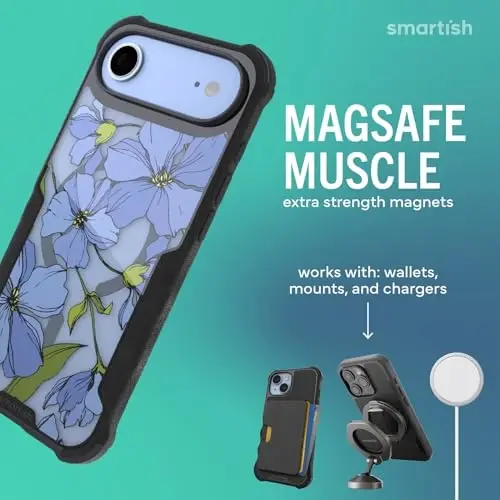 Smartish® iPhone Air MagSafe G'ilofi - Erkaklar uchun Gripzilla Himoya Magnit G'ilofi [Mustahkam + Bardoshli] Harbiy darajadagi Og'ir Yuk Grip Zirhi - Apple iPhone Air uchun Yiqilish Sinovidan o'tgan - Blue Blossoms - 3