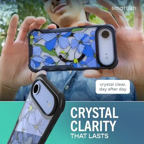 Smartish® iPhone Air MagSafe G'ilofi - Erkaklar uchun Gripzilla Himoya Magnit G'ilofi [Mustahkam + Bardoshli] Harbiy darajadagi Og'ir Yuk Grip Zirhi - Apple iPhone Air uchun Yiqilish Sinovidan o'tgan - Blue Blossoms - 4