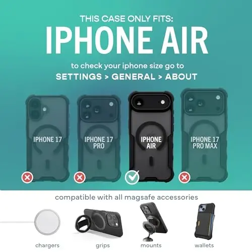 Smartish® iPhone Air MagSafe Kılıf - Erkekler için Gripzilla Koruyucu Manyetik Kılıf [Sağlam + Dayanıklı] Askeri Sınıf Ağır Hizmet Tipi Grip Zırhı - Apple iPhone Air için Düşme Testinden Geçirilmiş - Şeffaf Siyah - 5