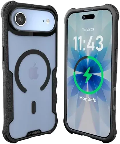 Smartish® iPhone Air MagSafe Kılıf - Erkekler için Gripzilla Koruyucu Manyetik Kılıf [Sağlam + Dayanıklı] Askeri Sınıf Ağır Hizmet Tipi Grip Zırhı - Apple iPhone Air için Düşme Testinden Geçirilmiş - Şeffaf Siyah 