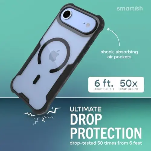 Smartish® iPhone Air MagSafe Kılıf - Erkekler için Gripzilla Koruyucu Manyetik Kılıf [Sağlam + Dayanıklı] Askeri Sınıf Ağır Hizmet Tipi Grip Zırhı - Apple iPhone Air için Düşme Testinden Geçirilmiş - Şeffaf Siyah - 2