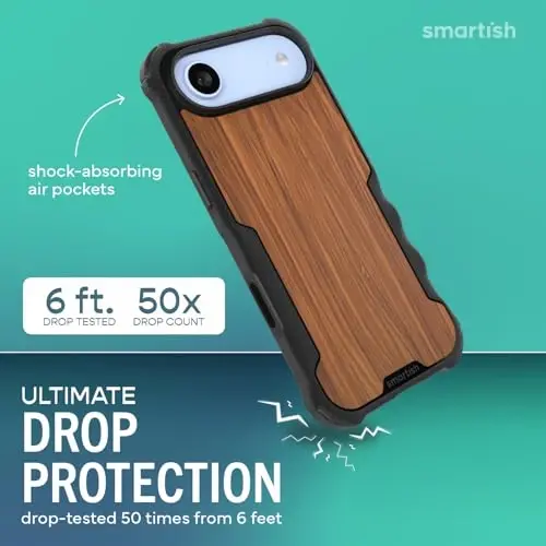 Smartish® iPhone Air MagSafe Kılıf - Erkekler için Gripzilla Koruyucu Manyetik Kılıf [Sağlam + Dayanıklı] Askeri Sınıf Ağır Hizmet Tipi Kavrama Zırhı - iPhone Air için Düşme Testinden Geçmiştir - Ceviz Ağacı 