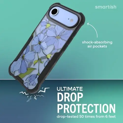 Smartish® iPhone Air MagSafe Kılıf - Erkekler için Gripzilla Koruyucu Manyetik Kılıf [Sağlam + Dayanıklı] Askeri Sınıf Ağır Hizmet Tipi Zırh - Apple iPhone Air için Düşme Testinden Geçmiş - Mavi Çiçekler - 2