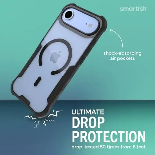 Smartish® iPhone Air MagSafe Kılıf - Erkekler için Gripzilla Koruyucu Manyetik Kılıf [Sağlam + Dayanıklı] Askeri Sınıf Ağır Hizmet Tipi Zırh - Apple iPhone Air için Düşme Testinden Geçmiş - Şeffaf Siyah - 2
