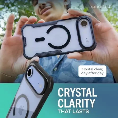 Smartish® iPhone Air MagSafe Kılıf - Erkekler için Gripzilla Koruyucu Manyetik Kılıf [Sağlam + Dayanıklı] Askeri Sınıf Ağır Hizmet Tipi Zırh - Apple iPhone Air için Düşme Testinden Geçmiş - Şeffaf Siyah - 4