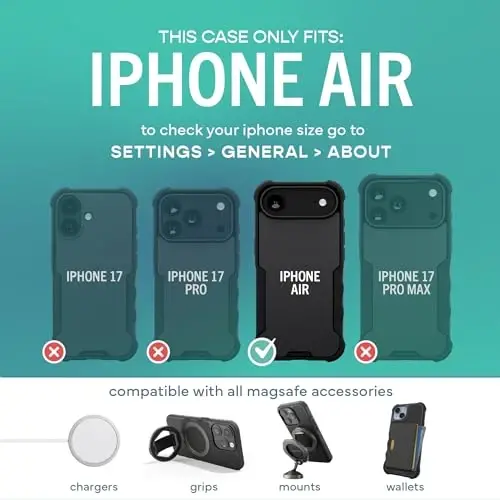 Smartish® iPhone Air MagSafe Case + Screen Protector - Magnetic Protective Case - Heavy Duty Armor Cover + 2-Pack Tempered Glass Screen Protectors for Apple iPhone Air - Black Tie Affair - 5