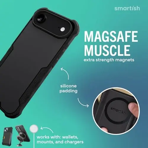 Smartish® iPhone Air MagSafe Case + MagSafe Wallet - Magnetic Protective Case - Heavy Duty Armor Cover for Men + Detachable Extra Strength Magnetic Wallet for Apple iPhone Air - Black Tie Affair - 3