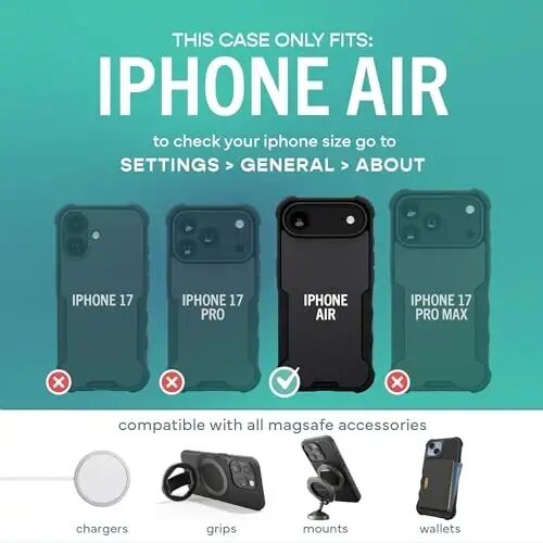 Smartish® iPhone Air MagSafe Case + MagSafe Wallet - Magnetic Protective Case - Heavy Duty Armor Cover for Men + Detachable Extra Strength Magnetic Wallet for Apple iPhone Air - Black Tie Affair - 5