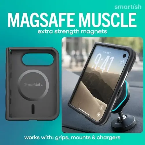 Smartish iPhone Duo Case MagSafe, Gripmunk, Slim Grip Fold Case, Black | Thin, Protective & Shockproof, Drop Protection, Raised Edges for Screen & Camera, Grippy Texture, Hinge Protection, Non-Slip - 3