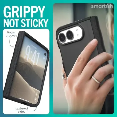 Smartish iPhone Duo Case MagSafe, Gripmunk, Slim Grip Fold Case, Black | Thin, Protective & Shockproof, Drop Protection, Raised Edges for Screen & Camera, Grippy Texture, Hinge Protection, Non-Slip - 5