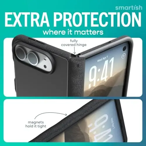 Smartish iPhone Duo Case MagSafe, Gripmunk, Slim Grip Fold Case, Black | Thin, Protective & Shockproof, Drop Protection, Raised Edges for Screen & Camera, Grippy Texture, Hinge Protection, Non-Slip - 6