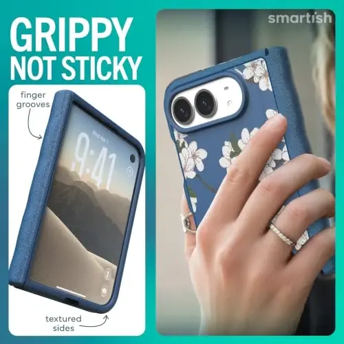 Smartish iPhone Duo Case MagSafe, Gripmunk, Slim Grip Fold Case, Blossoms | Thin, Protective & Shockproof, Drop Protection, Raised Edges for Screen & Camera, Grippy Texture, Hinge Protection, Non-Slip - 5