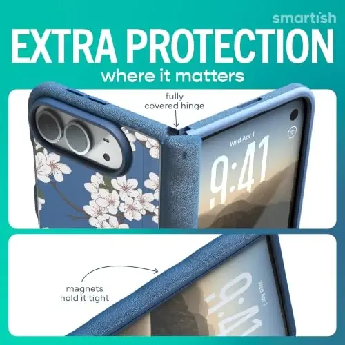 Smartish iPhone Duo Case MagSafe, Gripmunk, Slim Grip Fold Case, Blossoms | Thin, Protective & Shockproof, Drop Protection, Raised Edges for Screen & Camera, Grippy Texture, Hinge Protection, Non-Slip - 6