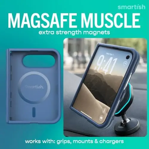 Smartish iPhone Duo Case MagSafe, Gripmunk, Slim Grip Fold Case, Blue | Thin, Protective & Shockproof, Drop Protection, Raised Edges for Screen & Camera, Grippy Texture, Hinge Protection, Non-Slip - 3