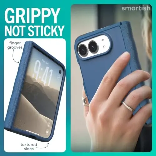 Smartish iPhone Duo Case MagSafe, Gripmunk, Slim Grip Fold Case, Blue | Thin, Protective & Shockproof, Drop Protection, Raised Edges for Screen & Camera, Grippy Texture, Hinge Protection, Non-Slip - 5