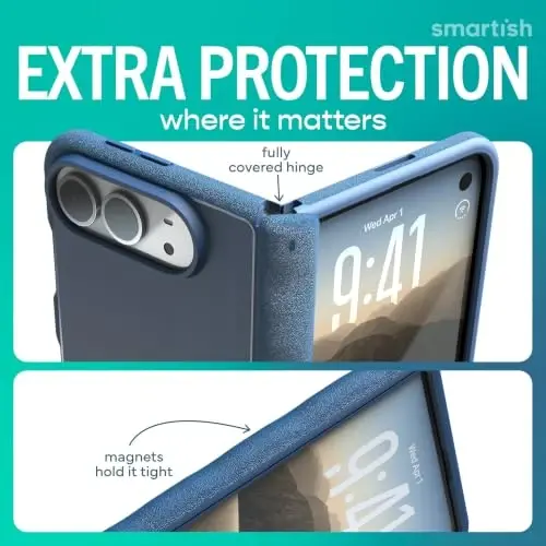Smartish iPhone Duo Case MagSafe, Gripmunk, Slim Grip Fold Case, Blue | Thin, Protective & Shockproof, Drop Protection, Raised Edges for Screen & Camera, Grippy Texture, Hinge Protection, Non-Slip - 6