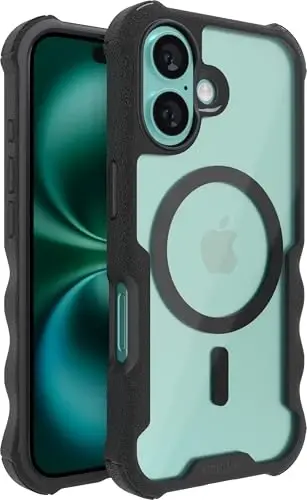 Smartish® Защитный магнитный чехол для iPhone 16 - Gripzilla, совместимый с MagSafe [Прочный + Надежный] Усиленный тонкий чехол с защитой от падений для Apple iPhone 16 - Прозрачно-черный 
