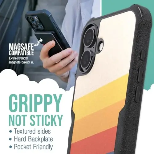 Smartish® Защитный магнитный чехол для iPhone 16 Plus - Gripzilla, совместим с MagSafe [Прочный + Жесткий] Сверхмощный тонкий чехол с защитой от падений для Apple iPhone 16 Plus - Striped Up - SMARTISH (1)