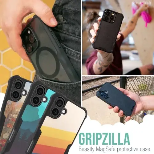 Smartish® Защитный магнитный чехол для iPhone 16 Plus - Gripzilla, совместимый с MagSafe [Прочный + Надежный] Тонкий чехол повышенной прочности с защитой от падений для Apple iPhone 16 Plus - Black Tie Affair - 2