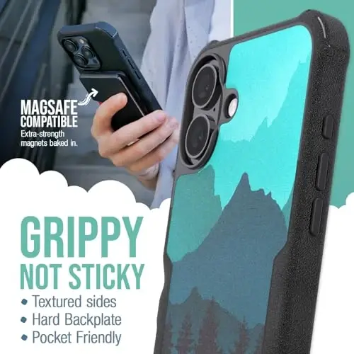 Smartish® Защитный магнитный чехол для iPhone 16 Plus - Gripzilla, совместимый с MagSafe [Прочный + Жесткий] Сверхмощный тонкий чехол с защитой от падений для Apple iPhone 16 Plus - Moving Mountains - SMARTISH (1)