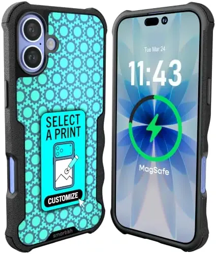 Smartish® Защитный магнитный чехол iPhone 16 Plus - Gripzilla, совместимый с MagSafe [Прочный + Надежный] Тонкий чехол для тяжелых условий эксплуатации с защитой от падений для Apple iPhone 16 Plus - Пользовательские принты 