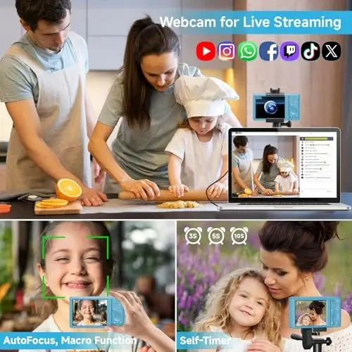 SMARTKLIK Digital Camera for Teens, FHD 4K 44MP with 64GB SD Card, 16X Digital Zoom, Compact Point Shoot Camera Blue - SMARTKLIK (1)