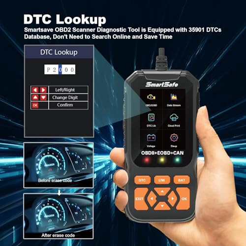 SmartSafe 2024 Professional OBD2 skaner diagnostika vositasi takomillashtirilgan avtomatik dvigatel tekshiruvi xato kodlarini o'qish/o'chirish, 35 901 DTC, bulut ma'lumotlarini chop etish, 1996 yildan keyingi avtomobillar uchun kod o'quvchi skaner - 10