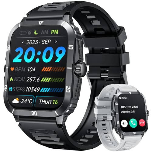 Smartwatch for Men Fitness Smart Watch: 2.0 inch Wrist Watch with Bluetooth Call Answer - Android iOS Compatible Military 3ATM Waterproof 100+ Sports Digital Activity Tracker Heart Rate Sleep Monitor - 1