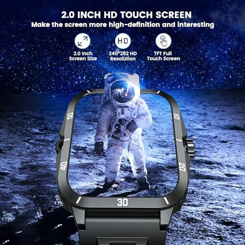 Smartwatch for Men Fitness Smart Watch: 2.0 inch Wrist Watch with Bluetooth Call Answer - Android iOS Compatible Military 3ATM Waterproof 100+ Sports Digital Activity Tracker Heart Rate Sleep Monitor - 2