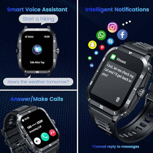 Smartwatch for Men Fitness Smart Watch: 2.0 inch Wrist Watch with Bluetooth Call Answer - Android iOS Compatible Military 3ATM Waterproof 100+ Sports Digital Activity Tracker Heart Rate Sleep Monitor - 3