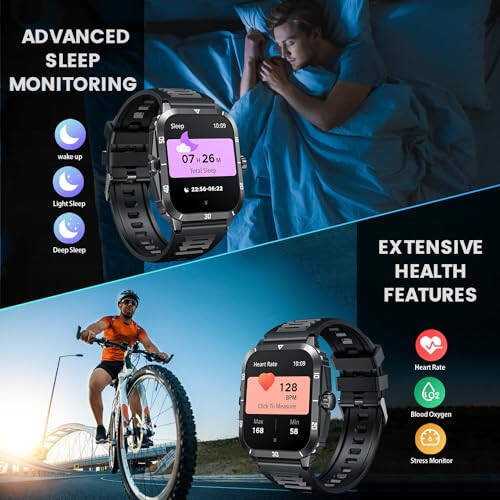 Smartwatch for Men Fitness Smart Watch: 2.0 inch Wrist Watch with Bluetooth Call Answer - Android iOS Compatible Military 3ATM Waterproof 100+ Sports Digital Activity Tracker Heart Rate Sleep Monitor - 4