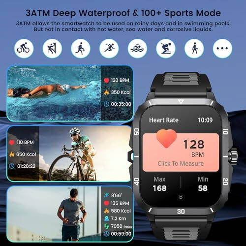 Smartwatch for Men Fitness Smart Watch: 2.0 inch Wrist Watch with Bluetooth Call Answer - Android iOS Compatible Military 3ATM Waterproof 100+ Sports Digital Activity Tracker Heart Rate Sleep Monitor - 5