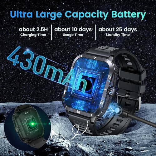 Smartwatch for Men Fitness Smart Watch: 2.0 inch Wrist Watch with Bluetooth Call Answer - Android iOS Compatible Military 3ATM Waterproof 100+ Sports Digital Activity Tracker Heart Rate Sleep Monitor - 6