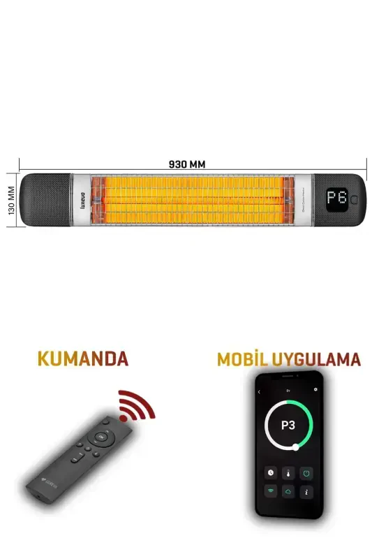 Smarty-wl Infrared Elektrik Isitgich Aqlli Ip55 Suv o'tkazmaydigan Devor Cafe Tipi Tashqi Makon 2500w-Qora - LUXEVA