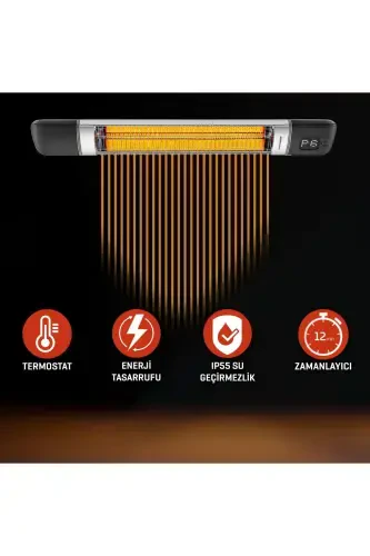 Smarty-wl Infrared Elektrik Isitgich Aqlli Ip55 Suv o'tkazmaydigan Devor Cafe Tipi Tashqi Makon 2500w-Qora - 4