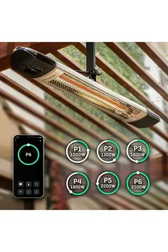 Smarty-wl Infrared Elektrik Isitgich Aqlli Ip55 Suv o'tkazmaydigan Devor Cafe Tipi Tashqi Makon 2500w-Qora - 5