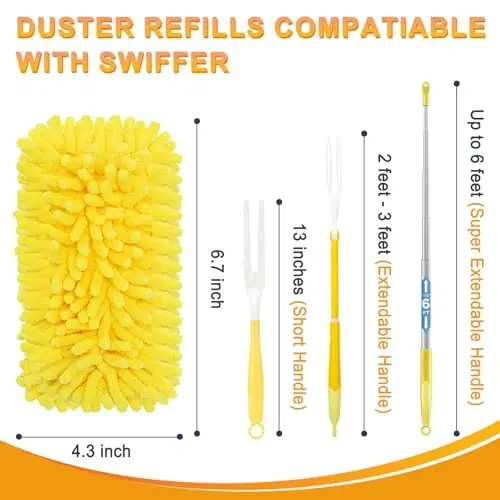 Сменные насадки KeFanta для Swiffer Duster, 360° насадки для сильных загрязнений 8 шт. с 1 ручкой, моющиеся насадки из микрофибры. - 3