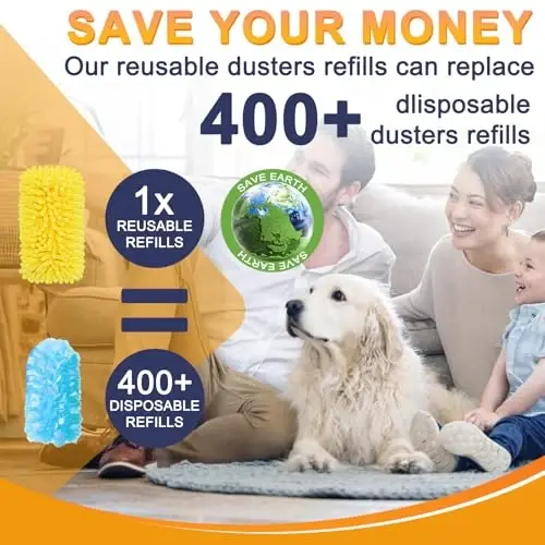 Сменные насадки KeFanta для Swiffer Duster, 360° насадки для сильных загрязнений 8 шт. с 1 ручкой, моющиеся насадки из микрофибры. - 6