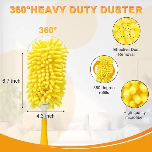 Сменные насадки KeFanta для Swiffer Duster, 360° насадки для сильных загрязнений 8 шт. с 1 ручкой, моющиеся насадки из микрофибры. - 7