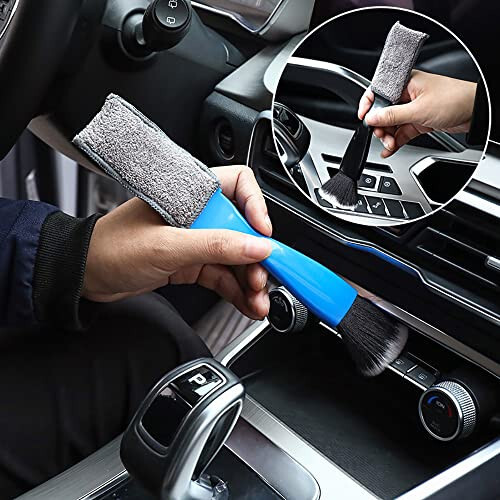 Smeyta Double Head Brush for Car Clean 1Pack,Car Brushes for Detailing Interior,Car Detailing Brushes Exterior,Soft Car Detailing Brush(Black-Double Head,1Pack) - 6