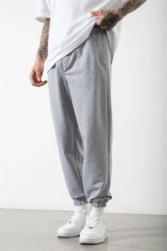 Smile Face Gri Jogger Ince Eşofman Altı - Paça Baskı Detaylı Lastik Paça Baskılı Rahat Tarz - Gri - 2
